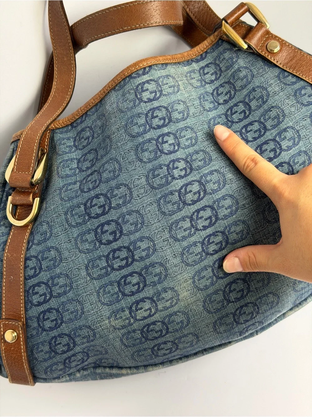 Gucci GG Monogram Denim Abbey Hobo Bag